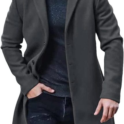 Men's Trench Coat Slim Fit Notch Lapel Single Breasted Top Coat Winter Warm Cotton Business Long Jacket Overcoat