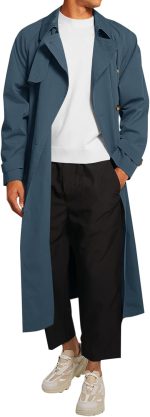 Mens Trench Coat Double Breasted Belted Windbreaker Jackets Lapel Lightweight Long Jacket Casual Overcoat