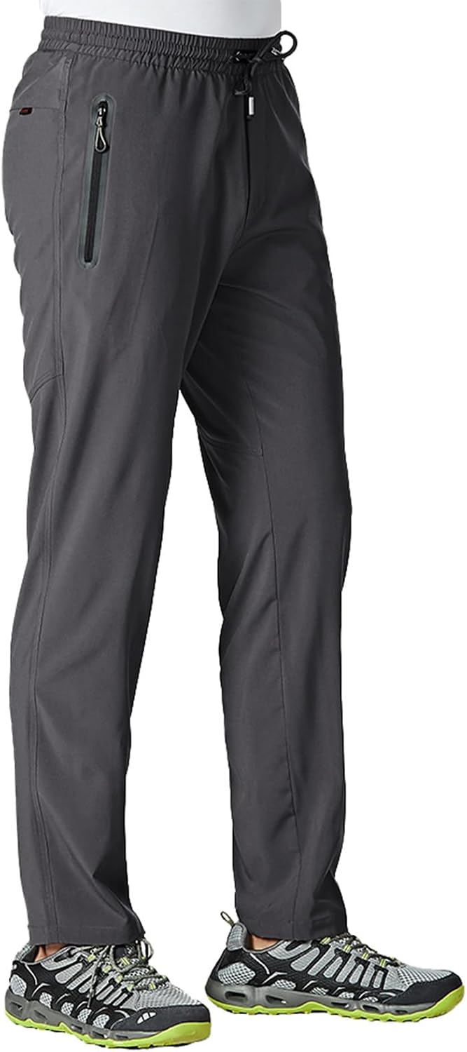 611PggxETiL._AC_SL1500_.jpg Men's Lightweight Hiking Travel Pants Breathable Athletic Fishing Active Joggers Zipper Pockets - Image 1