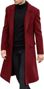 Men's Casual Trench Coat Slim Fit Notched Collar Long Jacket Overcoat Single Breasted Pea Coat wih Pockets