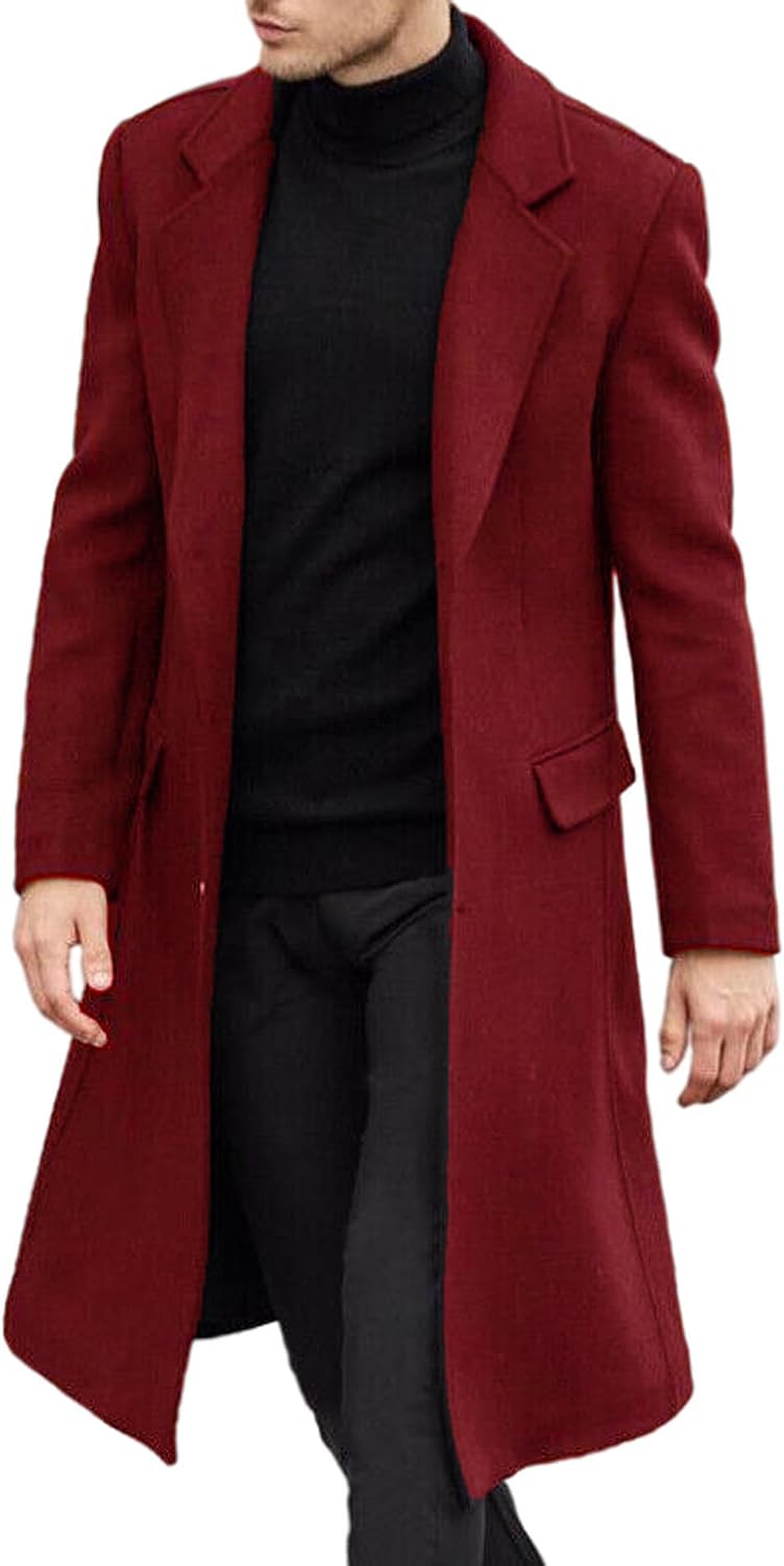 614HGvw34L._AC_SL1500_.jpg Men's Casual Trench Coat Slim Fit Notched Collar Long Jacket Overcoat Single Breasted Pea Coat wih Pockets - Image 1