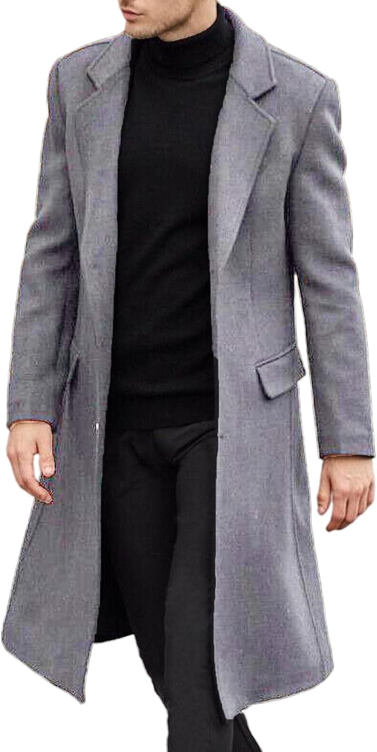 61BBMAMGr5L._AC_SL1500_.jpg Men's Casual Trench Coat Slim Fit Notched Collar Long Jacket Overcoat Single Breasted Pea Coat wih Pockets - Image 1