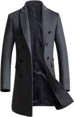 Men's Classic Notched Collar Double Breasted Wool Blend Pea Coat