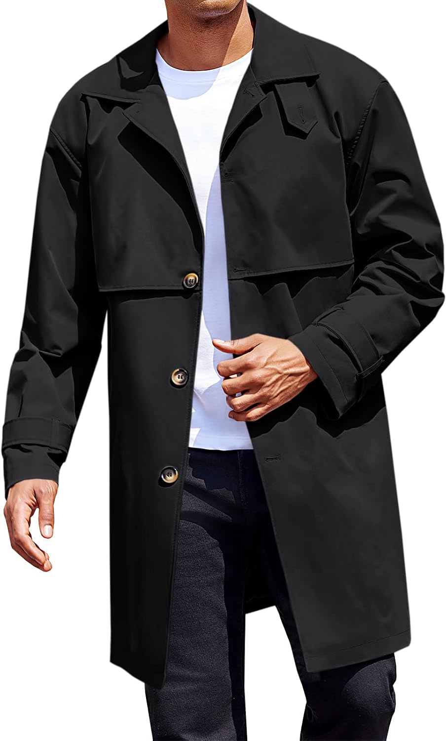 61QfcUV6M6L._AC_SL1500_.jpg Mens Trench Coat Single Breasted Slim Fit Mid Long Jackets Casual Fall Windbreaker Overcoat - Image 1