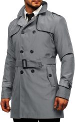 Men's Trench Coat Slim fit Double Breasted Notched Lapel Belted Windbreaker Long Jacket Casual Windproof Overcoat