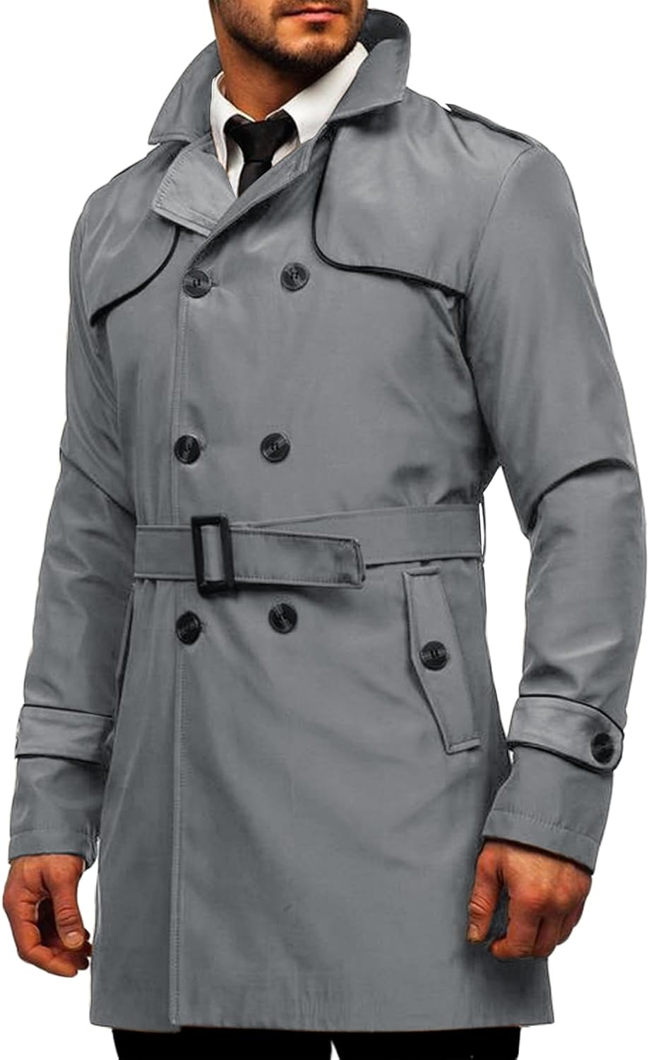 61SEOZFkVCL._AC_SL1500_.jpg Men's Trench Coat Slim fit Double Breasted Notched Lapel Belted Windbreaker Long Jacket Casual Windproof Overcoat - Image 1