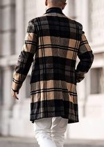 Men's Casual Notched Collar Plaid Single Breasted Wool Blend Formal Trench Top Coat - Image 2