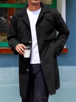 Mens Trench Coat Single Breasted Slim Fit Mid Long Jackets Casual Fall Windbreaker Overcoat - Image 2