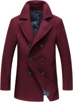 Men's Classic Notched Collar Double Breasted Wool Blend Pea Coat