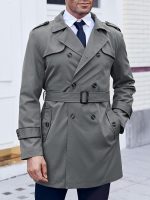 Men's Trench Coat Slim fit Double Breasted Notched Lapel Belted Windbreaker Long Jacket Casual Windproof Overcoat - Image 2