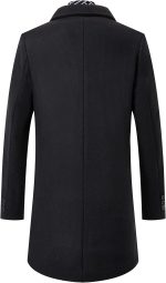 Men's Wool Coat Hoodie Long Trench Coat Cotton Casual Woollen Overcoat Jacket - Image 2