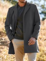 Men's Trench Coat Slim Fit Notch Lapel Single Breasted Top Coat Winter Warm Cotton Business Long Jacket Overcoat - Image 2