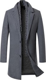 Men's Wool Coat Hoodie Long Trench Coat Cotton Casual Woollen Overcoat Jacket