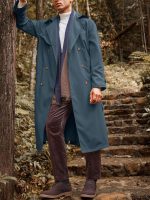 Mens Trench Coat Double Breasted Belted Windbreaker Jackets Lapel Lightweight Long Jacket Casual Overcoat - Image 2