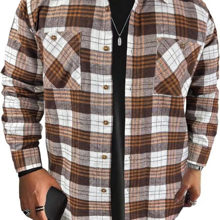 Mens Flannel Shirts Long Sleeve Regular Fit Lightweight Plaid Button Down Casual Shirt with Pockets