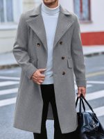 Men's Trench Coat Notch Lapel Slim Fit Double Breasted Wool Blend Long Pea Coat Winter Warm Overcoat - Image 2