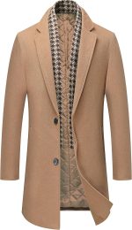 Men's Wool Coat Hoodie Long Trench Coat Cotton Casual Woollen Overcoat Jacket
