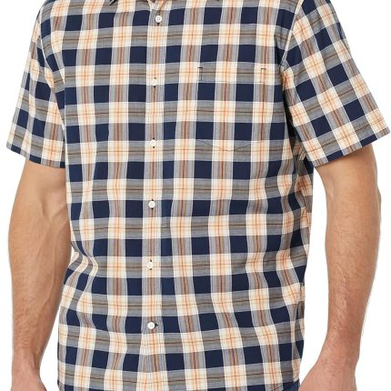 Men's Short Sleeve Dress Shirt with Stretch, Charcoal White Vertical Stripe